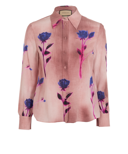 Gucci Floral Print Shirt, &pound;250, Clothing, Pink, Silk, Front view