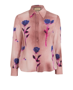 Gucci Floral Print Shirt, Silk, Pink, UK6, 3*