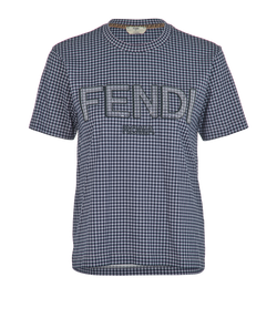 Fendi Logo Sequins T-Shirt, Cotton, Blue, Sz S, 3*