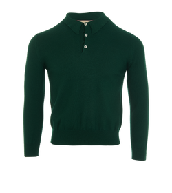 Gucci Logo Embroidered Long Sleeves Polo Top, Wool, Green, Sz L, 3*