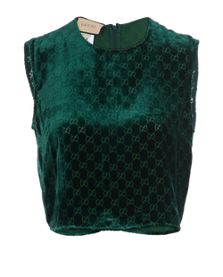 Gucci GG Velvet Cropped Top, Viscose, Green, UK8, 3*