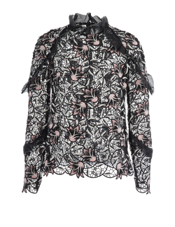 Self-Portrait Nightshade Lace Ruffle Top, Poly, Black, UK10, 2*