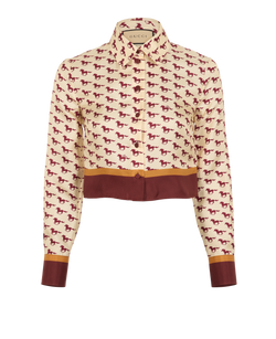 Gucci Horses Shirt, Silk, Cream/Burgundy, UK4, 3*