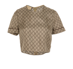 Gucci GG Supreme Cropped Top, Silk, Beige, UK4, 2*