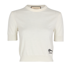 Gucci Short Sleeve Knit Top, Wool, Cream, UK4, 2*