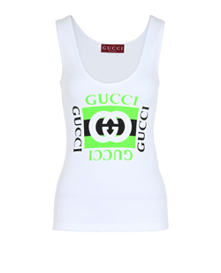 Gucci Logo Tank Top, Cotton, White/Green/Black, Sz XS, 2*