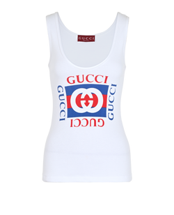 Gucci Logo Tank Top, Cotton, White/Blue/Red, Sz XS, 2*
