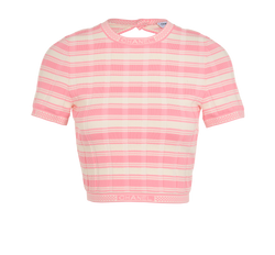 Chanel 2023 Stripe Cropped Top, Cotton/Poly, Pink/White, UK8, 2*