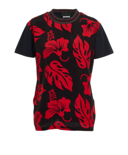 Prada Floral Print T-Shirt, Viscose/Cotton, Black/Red, Sz S, 2*