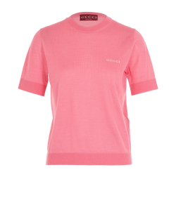 Gucci Logo Knitted Top, Cashmere/Silk, Pink, Sz M, 2*