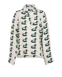 Burberry Duck Blouse, Viscose, White/Green, UK10, 2*