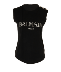 Balmain Logo Sleeveless Top, Cotton, Black, UK8, 2*