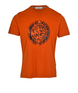 Stone Island Camouflage Logo T-Shirt, Mens, Cotton, Orange, Sz L, 2*