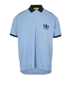 Gucci x Adidas Logo Embroidered Polo Top, Mens, Cotton, Blue, Sz XL, 2*