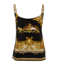 Versace Medusa Print Cami Top, Silk, Black/Yellow, UK8, 2*