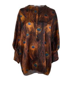 Givenchy Peacock Print Blouse, Silk, Brwn/Blue, UK8, 1*
