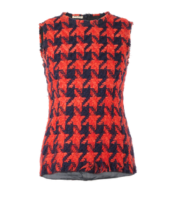 Miu Miu Tweed Houndstooth Sleeveless Top, Wool, Red/Navy, UK8, 1*