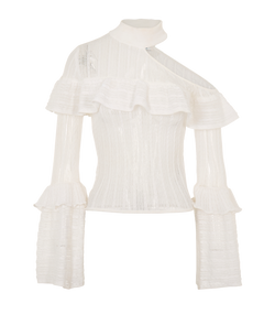 Self-Portrait Cut-Out Ruffle Top, Poly/Cotton, White, Sz M, 2*