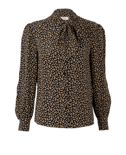Celine Tie Neck Floral Shirt, Silk,, Black/Beige, UK10, 3*