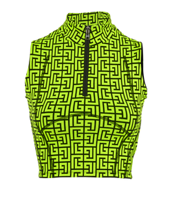 Balmain Monogram Sleeveless Top, Viscose/Cotton, Green/Black, Sz XS, 2*