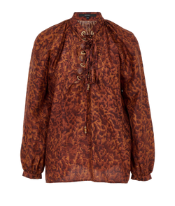 Gucci Lace-Up Leopard Print Blouse, Silk, Brown/Tan, UK10, 2*