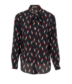 Saint Laurent Lipstick Print Tie-Neck Blouse, Silk, Black, UK12, 2*