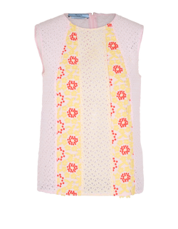 Prada Embroidered Lace Top, Cotton, Pink/Yellow, Sz S, 1*
