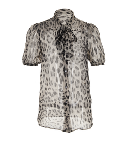 Dolce & Gabbana Leopard Print Blouse, Silk, Black/Beige, UK6, 2*