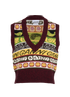 Ganni Graphic Log V-Neck Vest, &pound;90, Clothing, Burgundy/Yellow, Wool, Front view