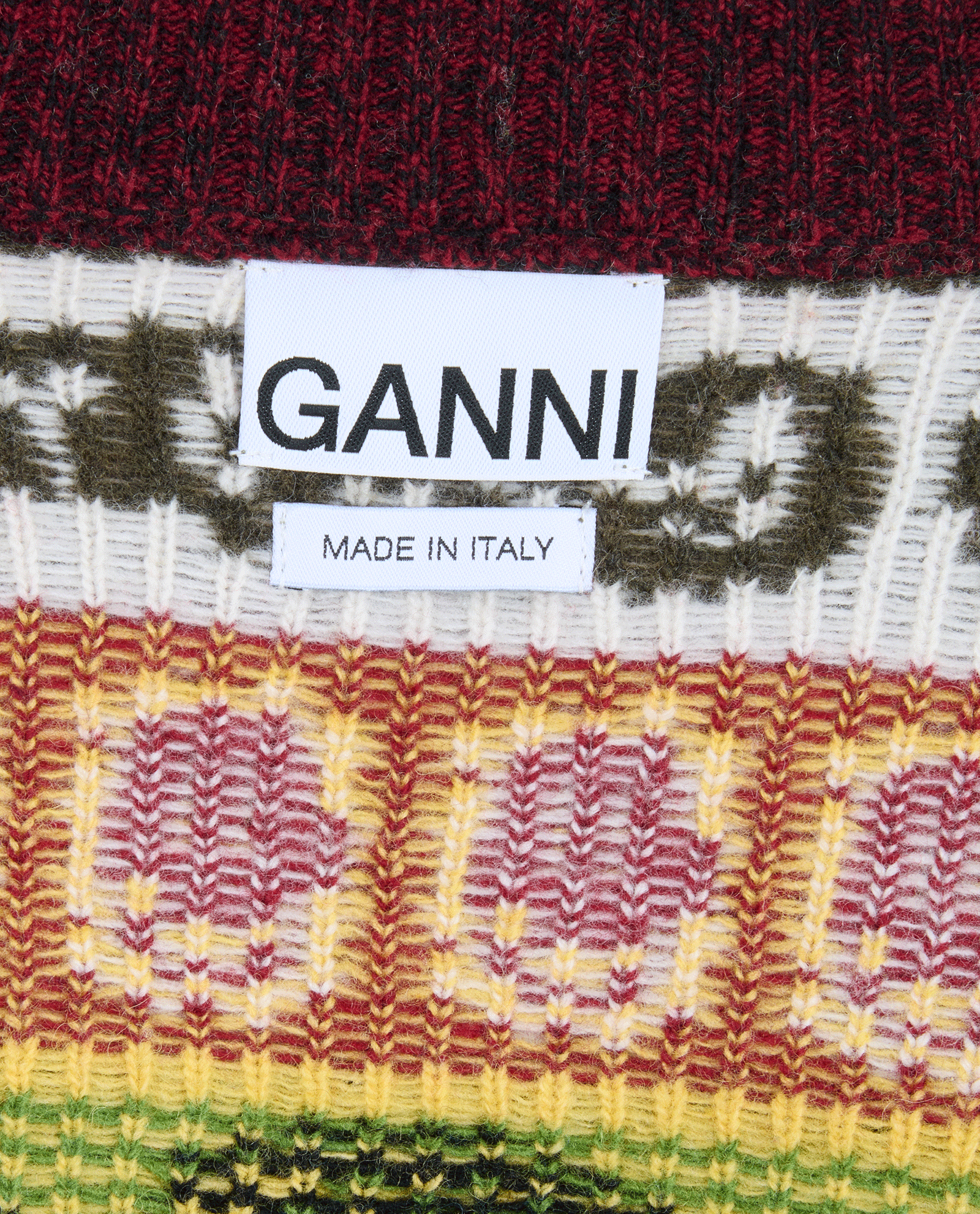 Ganni Graphic Log V-Neck Vest, &pound;90, Clothing, Burgundy/Yellow, Wool, Other view