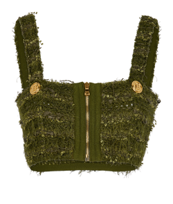 Balmain Tweed Crop Top, Viscose, Green, UK10, 2*