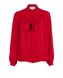 Gucci Decorative Bow Tie Collar Blouse, Silk, Red, UK6, 2*