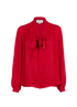 Gucci Decorative Bow Tie Collar Blouse, £230, Clothing, Red, Silk, Front view