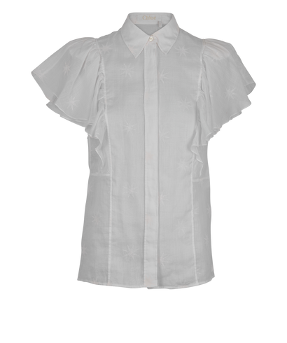 Chloe Flutter Sleeves Blouse, £80, Clothing, White, Fabric, Front view