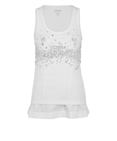 Bottega Veneta Crystal Embellished Vest, £190, Clothing, White, Cotton, Front view