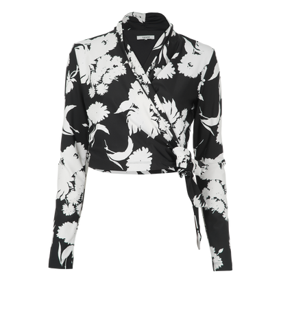 Ganni Wrap Blouse, £90, Clothing, Black/White, Polyester (Polymer), Front view