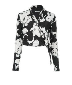 Ganni Wrap Blouse, Polyamide, Black/White, UK8, 3*
