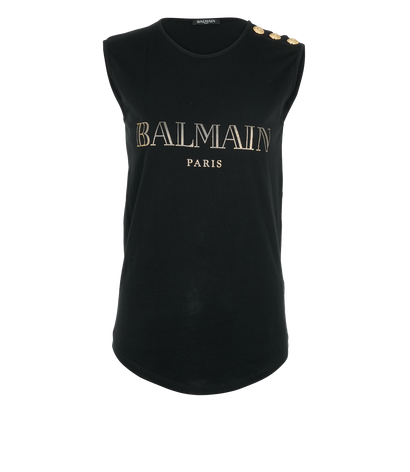 Balmain Logo Sleeveless Top, &pound;110, Clothing, Black, Cotton, Front view