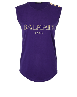 Balmain Button Details Vest, Cotton, Purple, UK6, 2*