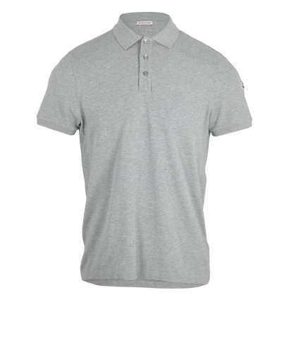 Moncler Logo Patch Short Sleeves Polo Top, &pound;90, Clothing, Grey, Cotton, Front view