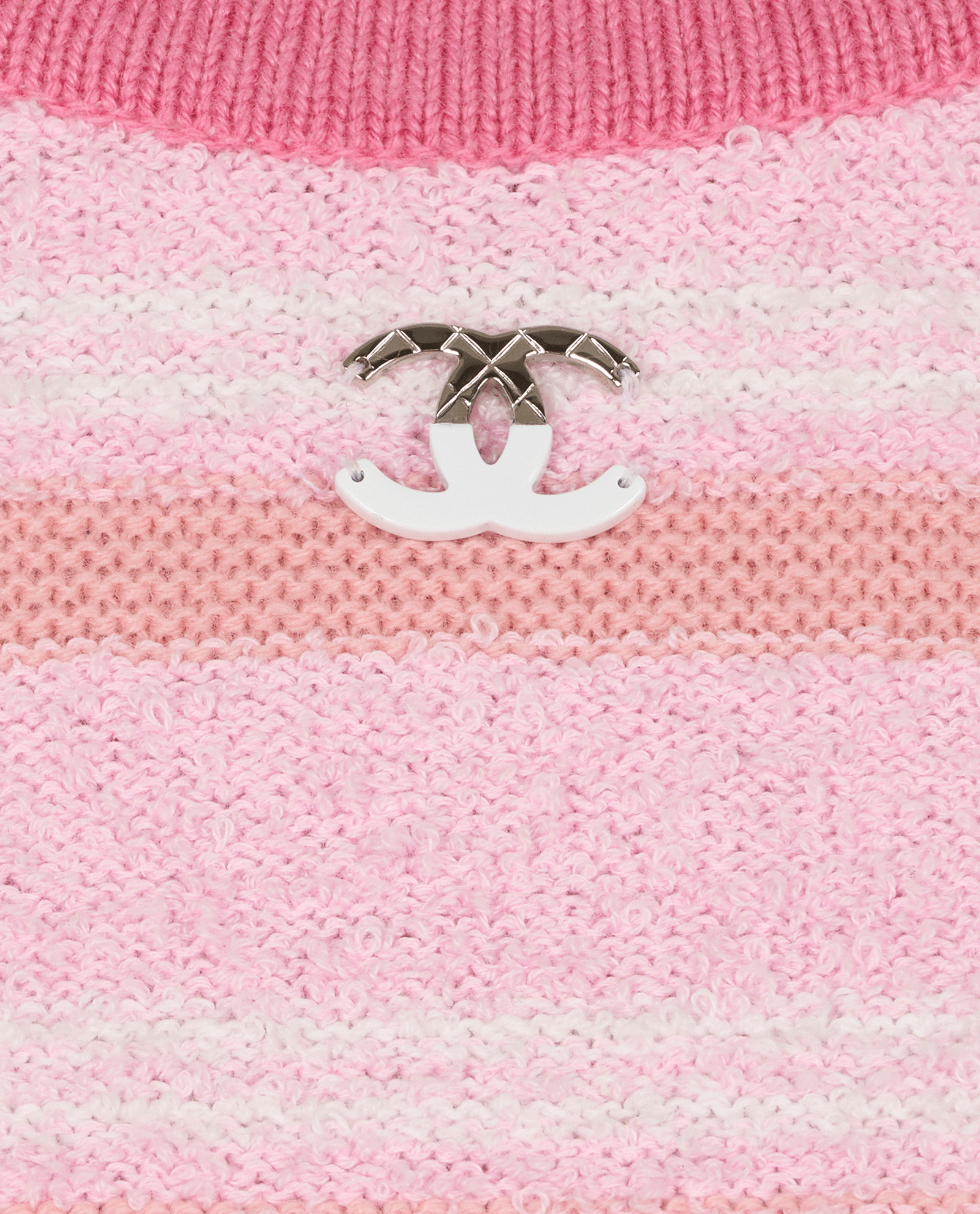 Chanel CC Logo Striped Sleeveless Top, &pound;495, Clothing, Pink, Cashmere/Cotton, Other view