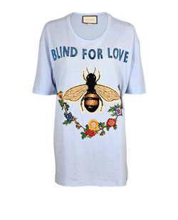 Gucci Blind For Love Embroidered T-Shirt, Cotton, Blue, Sz M, 3*