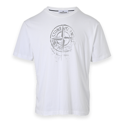Stone Island Logo Print T-Shirt, &pound;110, Clothing, White, Cotton, Front view