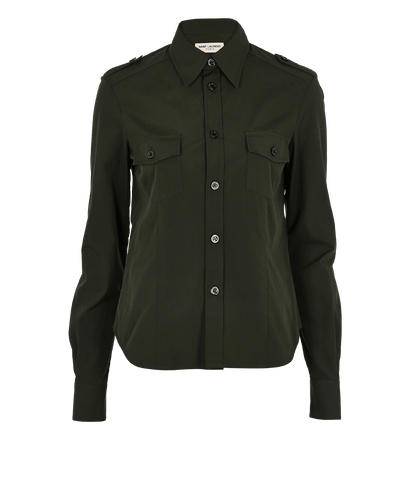 Saint Laurent 2023 Military Button-Up Shirt, £230, Clothing, Green, Cotton, Front view