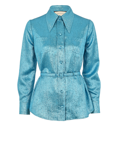 Gucci Belted Shirt, £195, Clothing, Blue, Silk, Front view