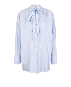 Valentino Embellished Striped Shirt, Cotton, White/Blue, UK6, 2*