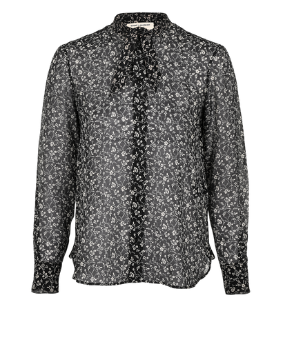 Saint Laurent Floral Blouse, £150, Clothing, Black/White, Silk/Wool, Front view