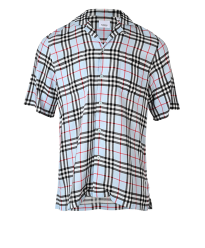 Burberry Check Short Sleeves Shirt, £195, Clothing, Blue, Viscose, Front view