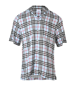 Burberry Check Short Sleeves Shirt, Mens, Viscose, Blue, Sz XS, 3*