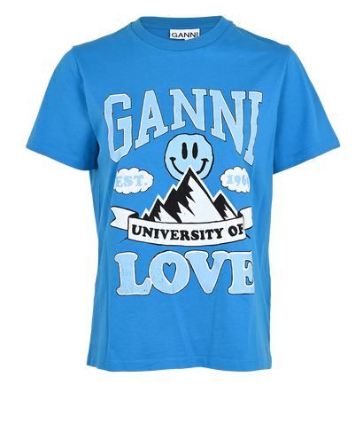Ganni University Of Love T-Shirt, £50, Clothing, Blue, Cotton, Front view